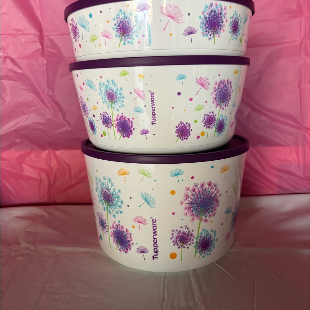 Tupperware Dandelion Design Bowl Set - Purple and White